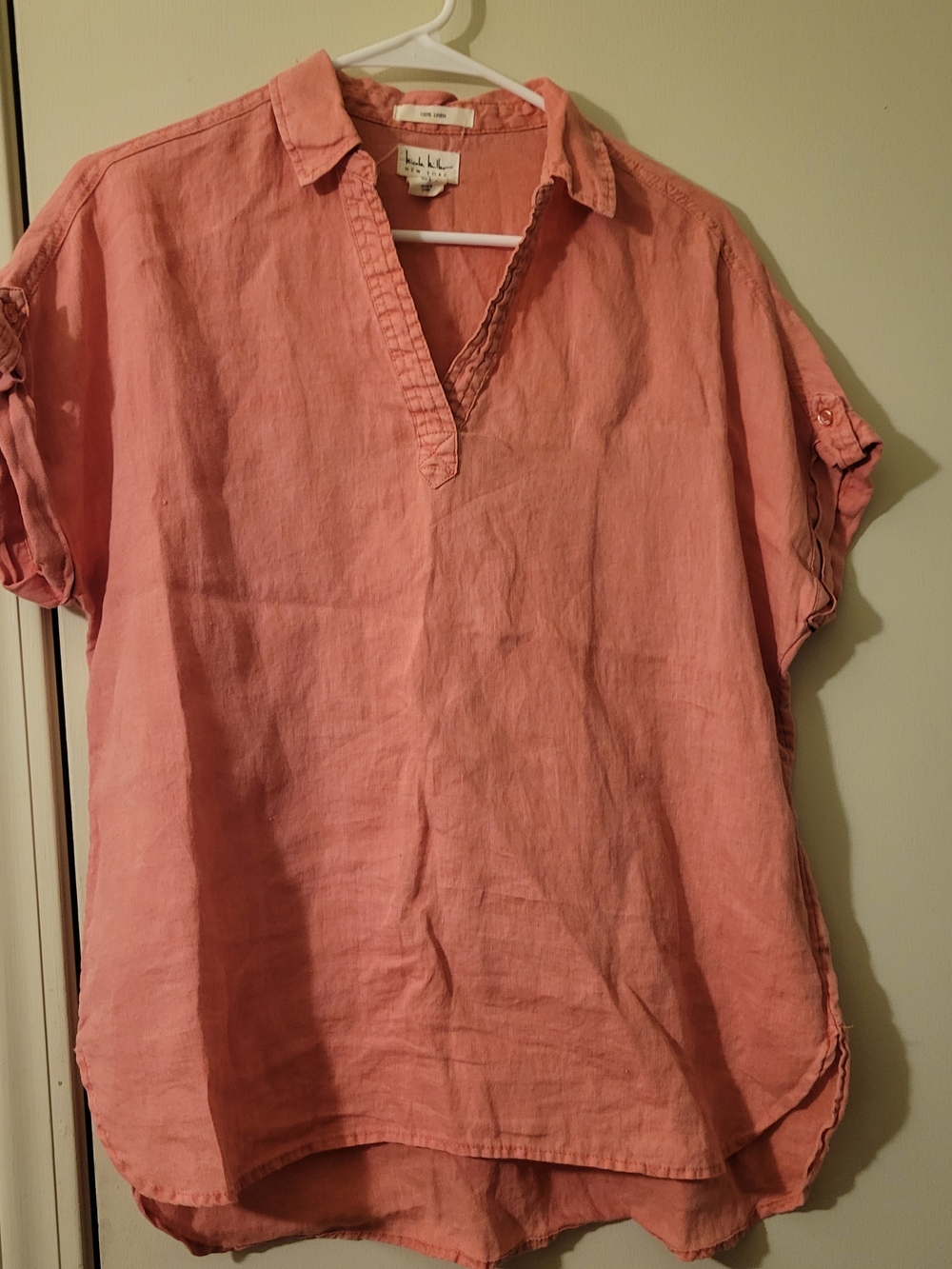Light Coral Linen Short-Sleeve Shirt - Nicole Miller